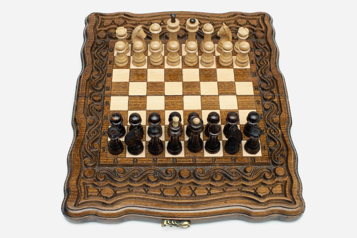Travel Chess Set with Ornaments - handmade wooden chess set
