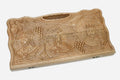 Carved walnut backgammon board with two crowned kings and grape clusters, propped open