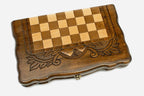 Compact Armenian chess set folded with bronze hinges and clasps