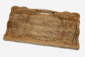 Carved walnut backgammon board with a scene of Mount Ararat and Khor Virap monastery, propped open