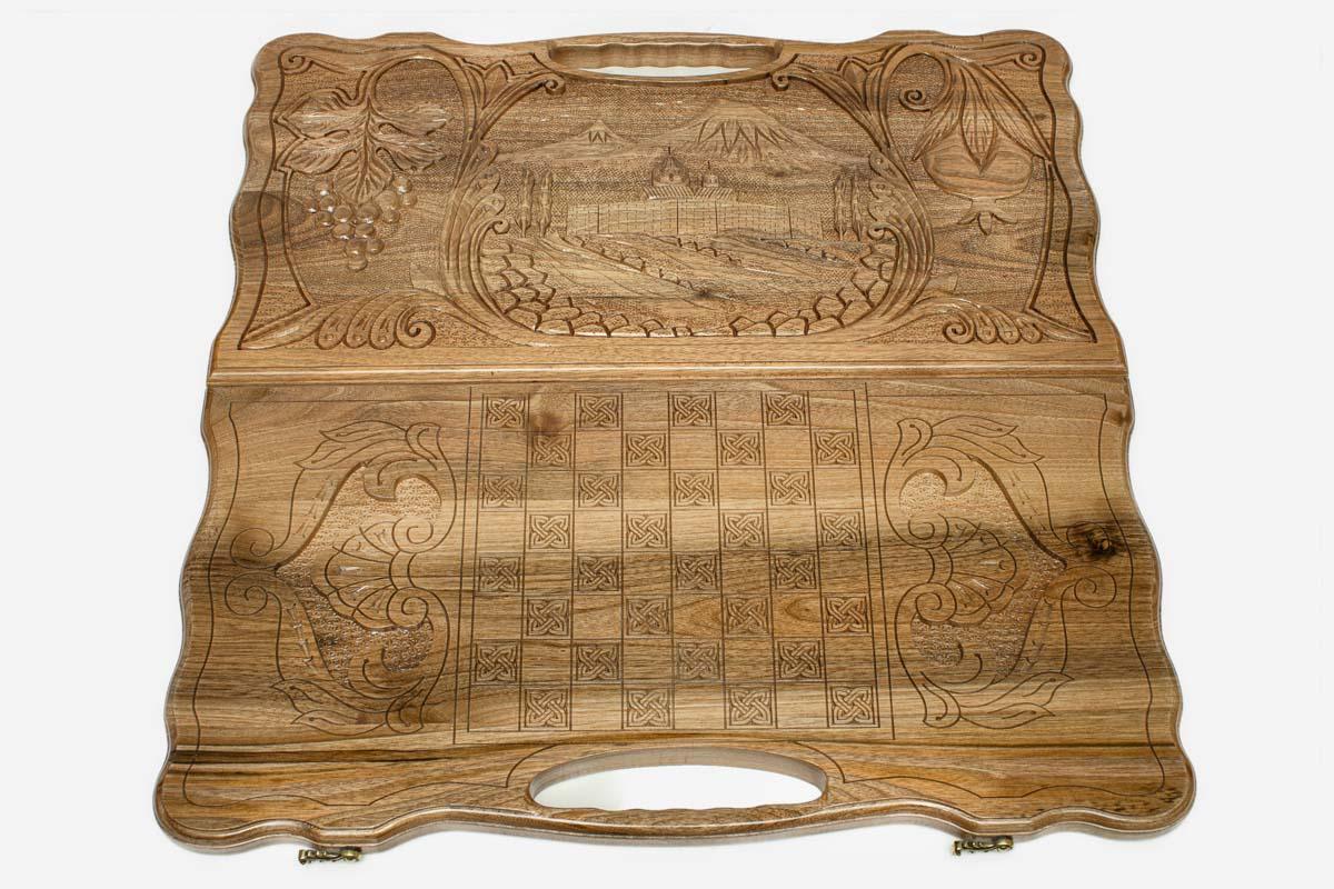 Detail of the carved scrollwork corners