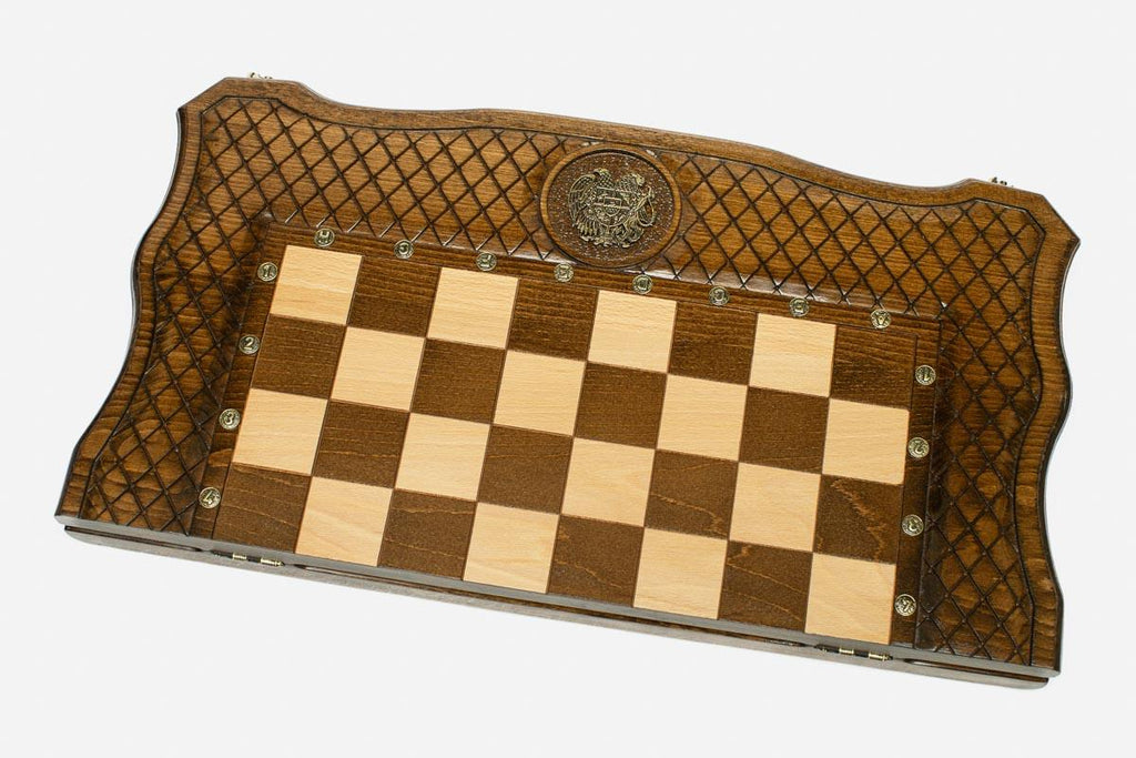 Luxury Armenian chess set with bronze pieces and carrying bag - full set