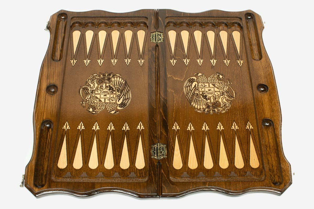 Coat of arms of Armenia hand-carved in deep relief - chess board detail