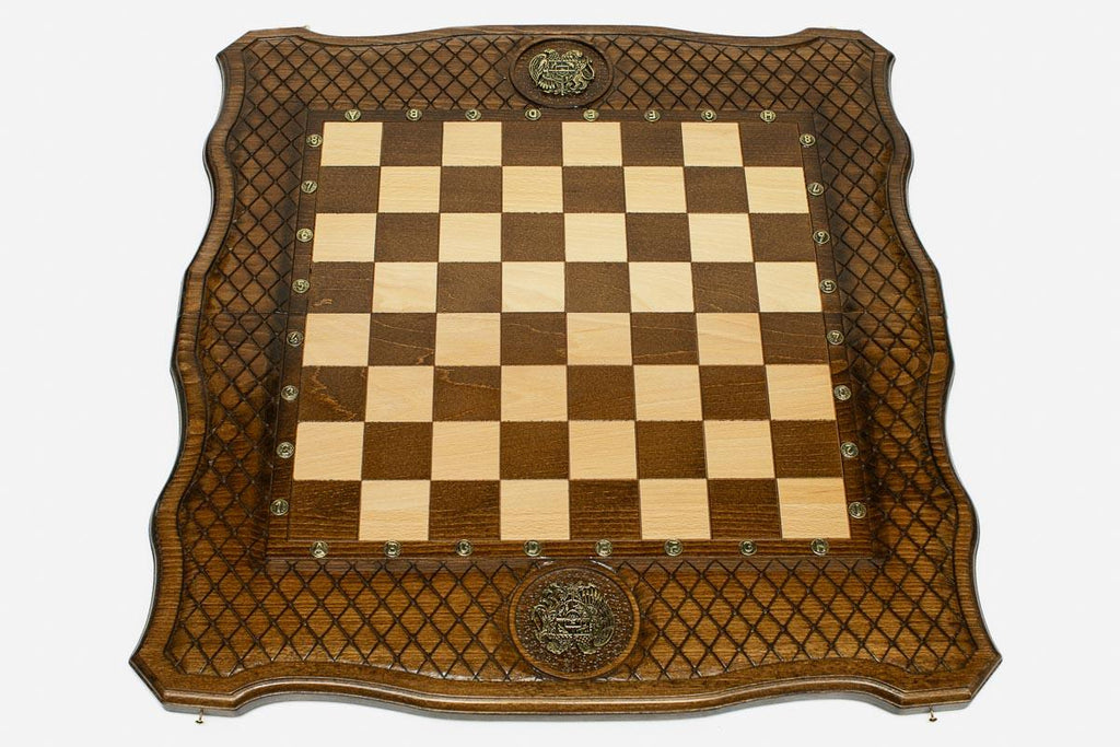 Figural bronze chess pieces on the Armenian arms board - detail