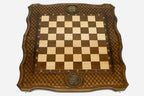 Figural bronze chess pieces on the Armenian arms board - detail
