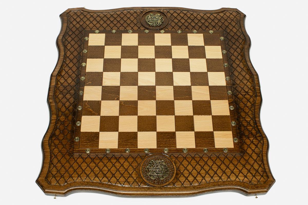 Figural bronze chess pieces on the Armenian arms board - detail