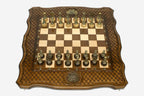 Armenian Chess Set with Coat of Arms and Bronze Pieces - handmade chess board