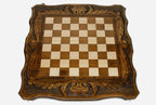 Handmade wooden chess set open to the 23.6 inch / 60 cm playing field