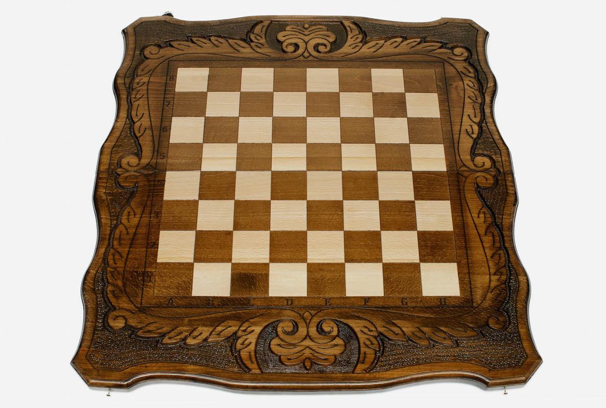 Handmade wooden chess set open to the 23.6 inch / 60 cm playing field