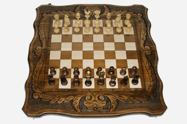 Luxury chess set with carved ornaments, 23.6 inch / 60 cm - handmade board