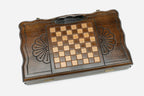 Angled view of the mini Russian coat of arms backgammon board