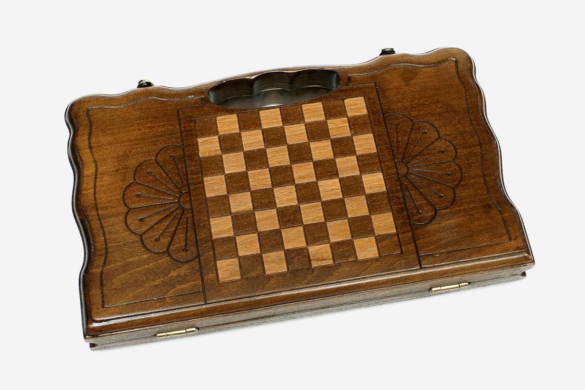 Angled view of the mini Mount Ararat backgammon board