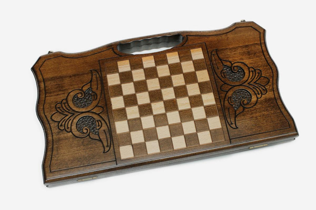Angled view of the Russian coat of arms compact backgammon board