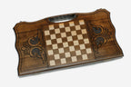 Angled view of the Russian coat of arms compact backgammon board