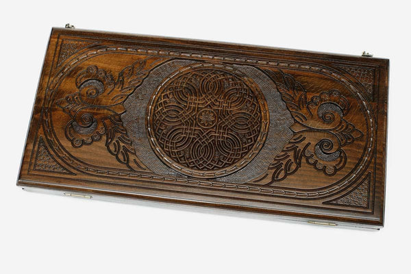 Armenian backgammon set carved with circle ornaments