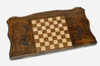 St. Gayane backgammon set folded, carved basilica showing