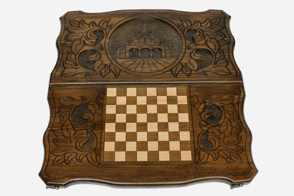 Armenian backgammon set interior with carved points