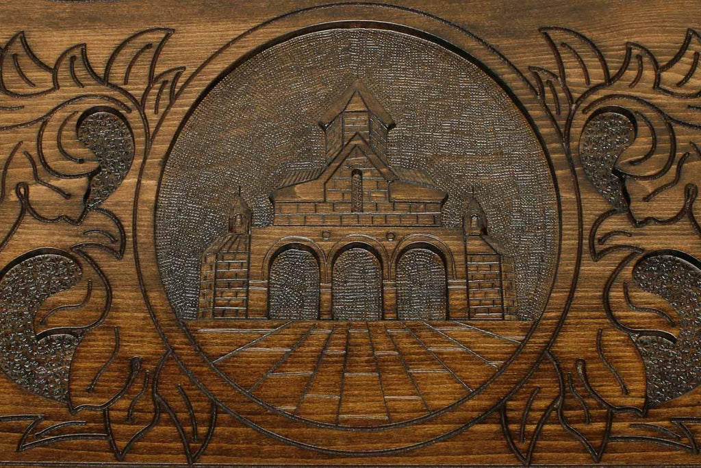 Carved reverse face of the St. Gayane backgammon set
