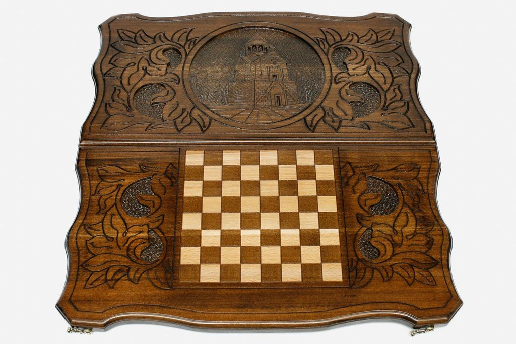 Armenian backgammon set interior with carved points