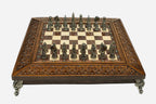 Luxury Carved Chess Set with Bronze Pieces - handmade wooden chess board