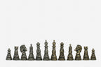 Figural bronze chess pieces on the 15.7 inch / 40 cm carved board