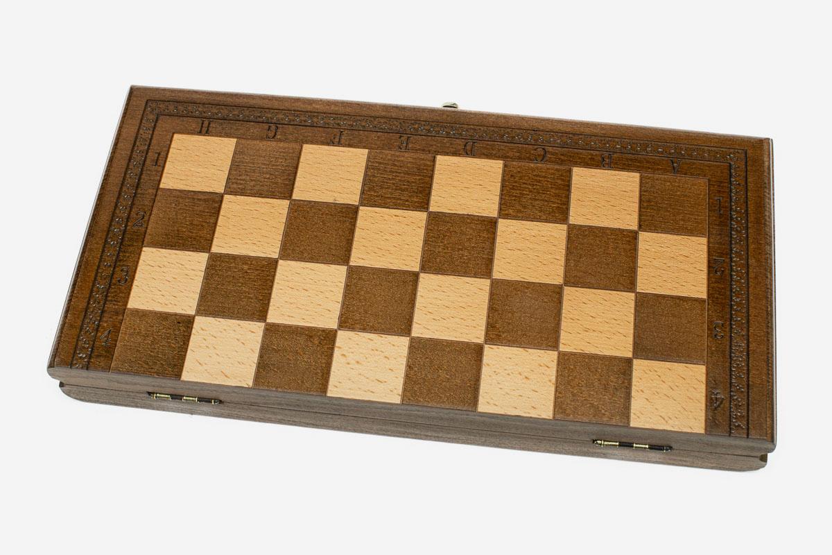 Chess backgammon set with pieces, checkers, dice and carrying bag