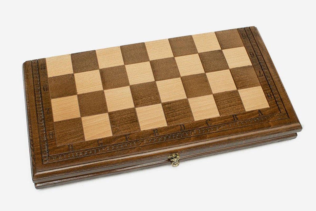 Classic border chess backgammon set folded with bronze hinges and clasps