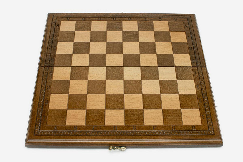 Chess set open with the backgammon playing field inside - 15.7 inch / 40 cm