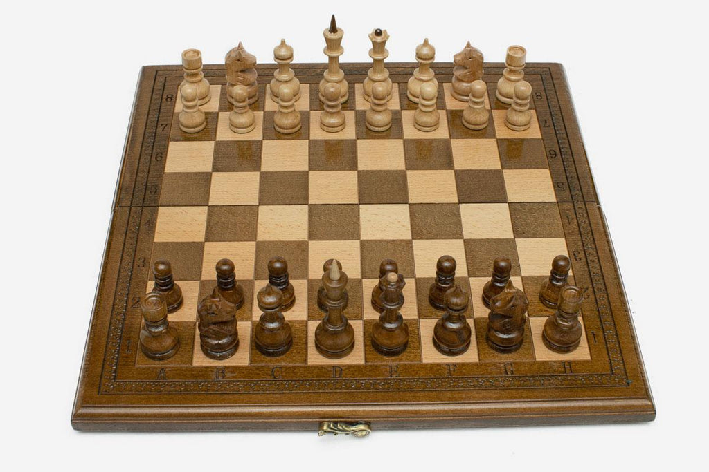 Chess Backgammon Set with Classic Border - handmade wooden combo board