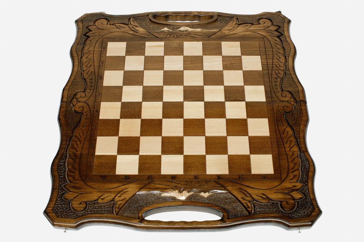 Chess set open with the backgammon playing field inside - 23.6 inch / 60 cm