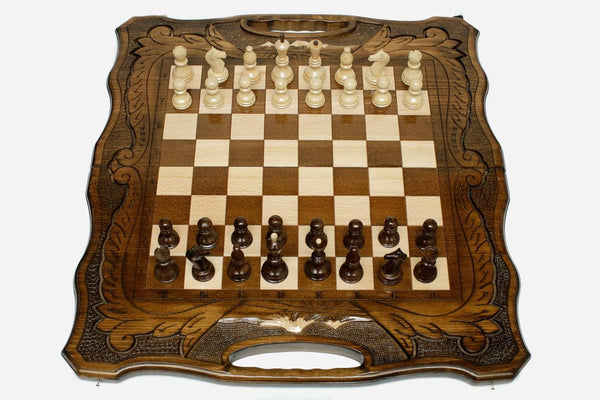 Luxury Armenian chess set with Mount Ararat and backgammon inside, 23.6 inch / 60 cm