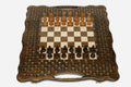 Luxury chess backgammon set with hand-carved lattice design