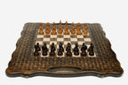 Lattice-carved folding board in solid beech with bronze clasps