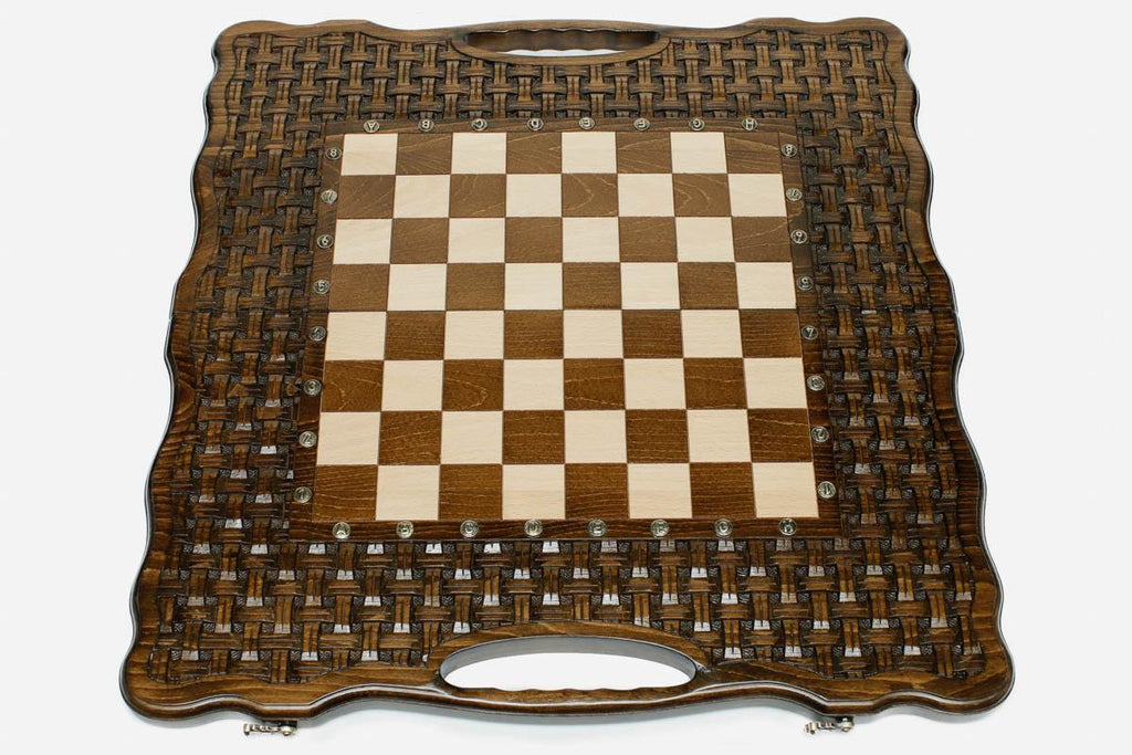 Figural bronze chess pieces on turned bases