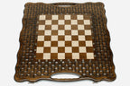 Figural bronze chess pieces on turned bases