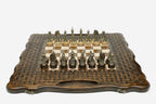 Luxury wooden chess backgammon set with bronze pieces