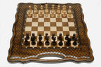 Luxury chess backgammon set with hand-carved lattice ornament