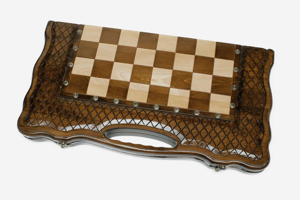 Hand-carved diamond ornament covering the wooden frame