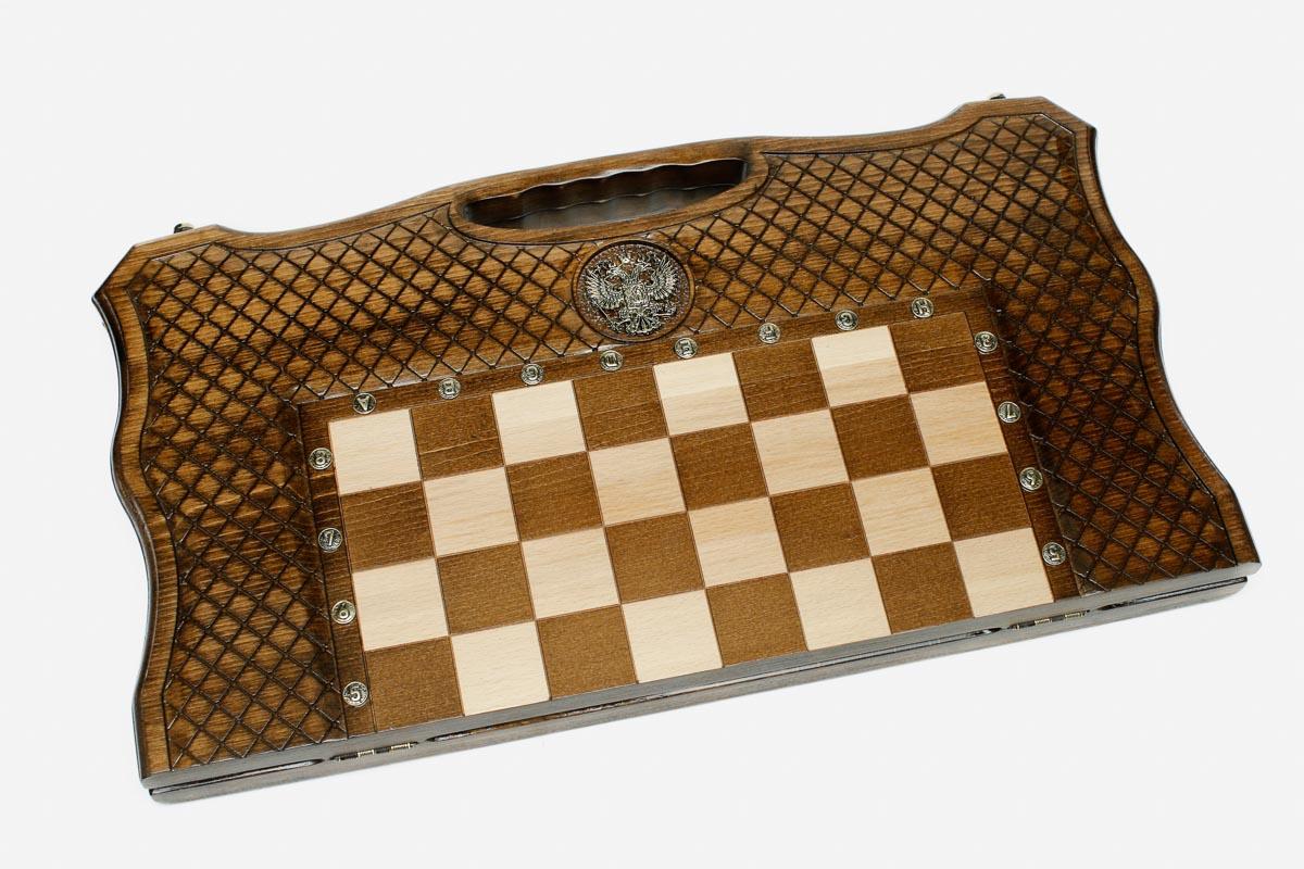 Russian coat of arms chess and backgammon set shown folded