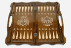 Close-up of the double-headed eagle carving on the beech board