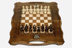 Luxury Russian chess set with the double-headed eagle carved at center