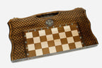 Russian coat of arms chess backgammon set with bronze pieces shown folded