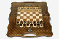 Luxury Russian chess set with bronze pieces and carved coat of arms