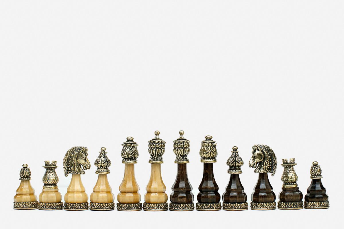 Luxury wooden Russian chess backgammon set with bronze army