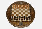 Detail of the inlaid Armenian coat of arms within the lattice-carved border