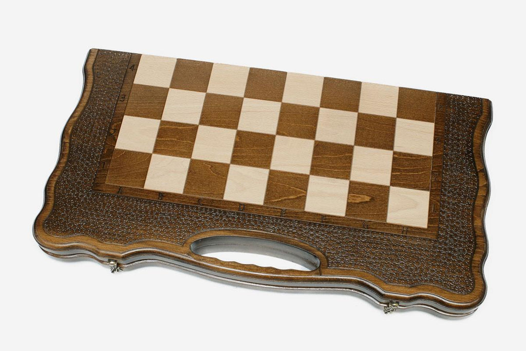 Classic chess and backgammon set shown folded
