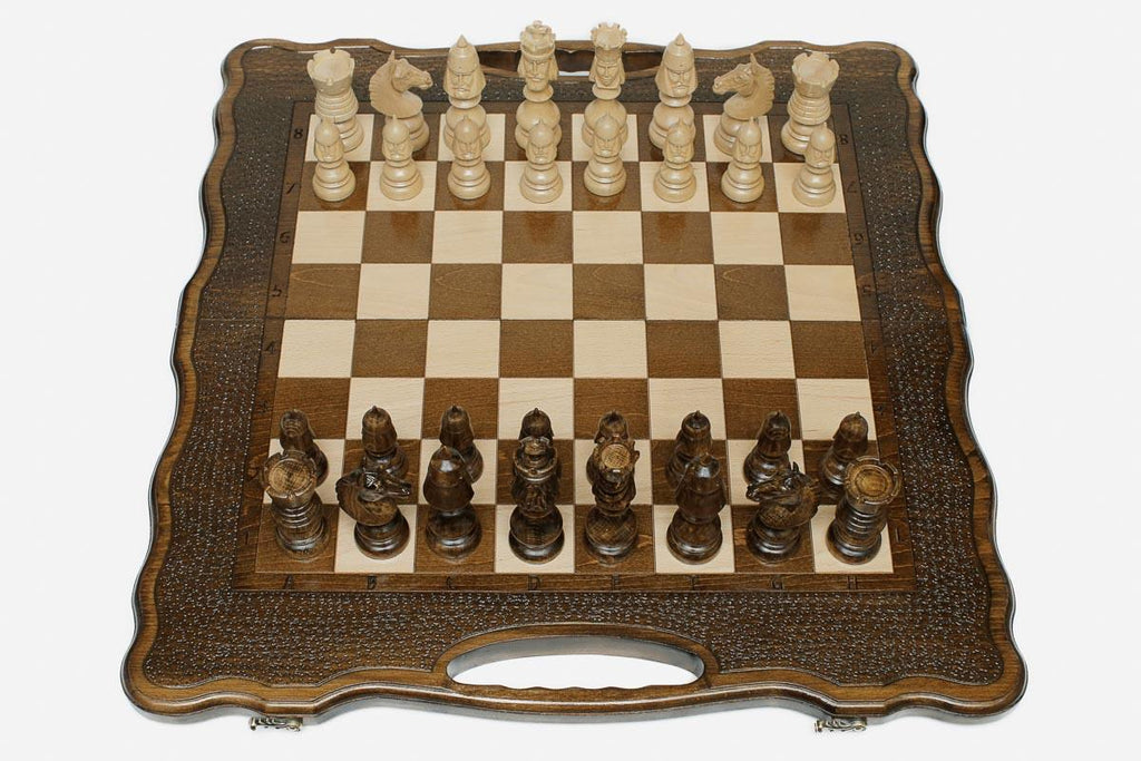 Luxury chess backgammon set with a hand-carved classic border