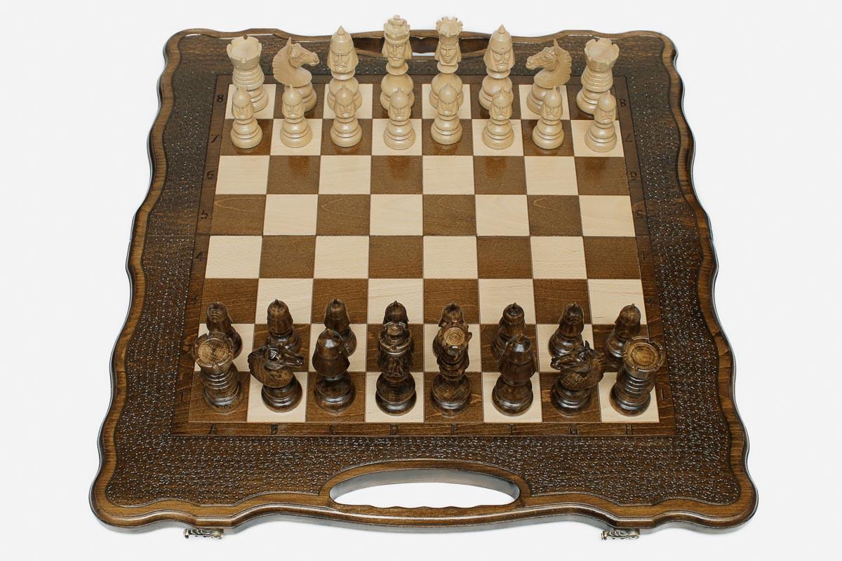 Luxury chess backgammon set with a hand-carved classic border
