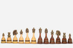 Classic wooden chess table with bronze pieces - full view