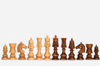 Luxury classic wooden chess table with pieces - full view